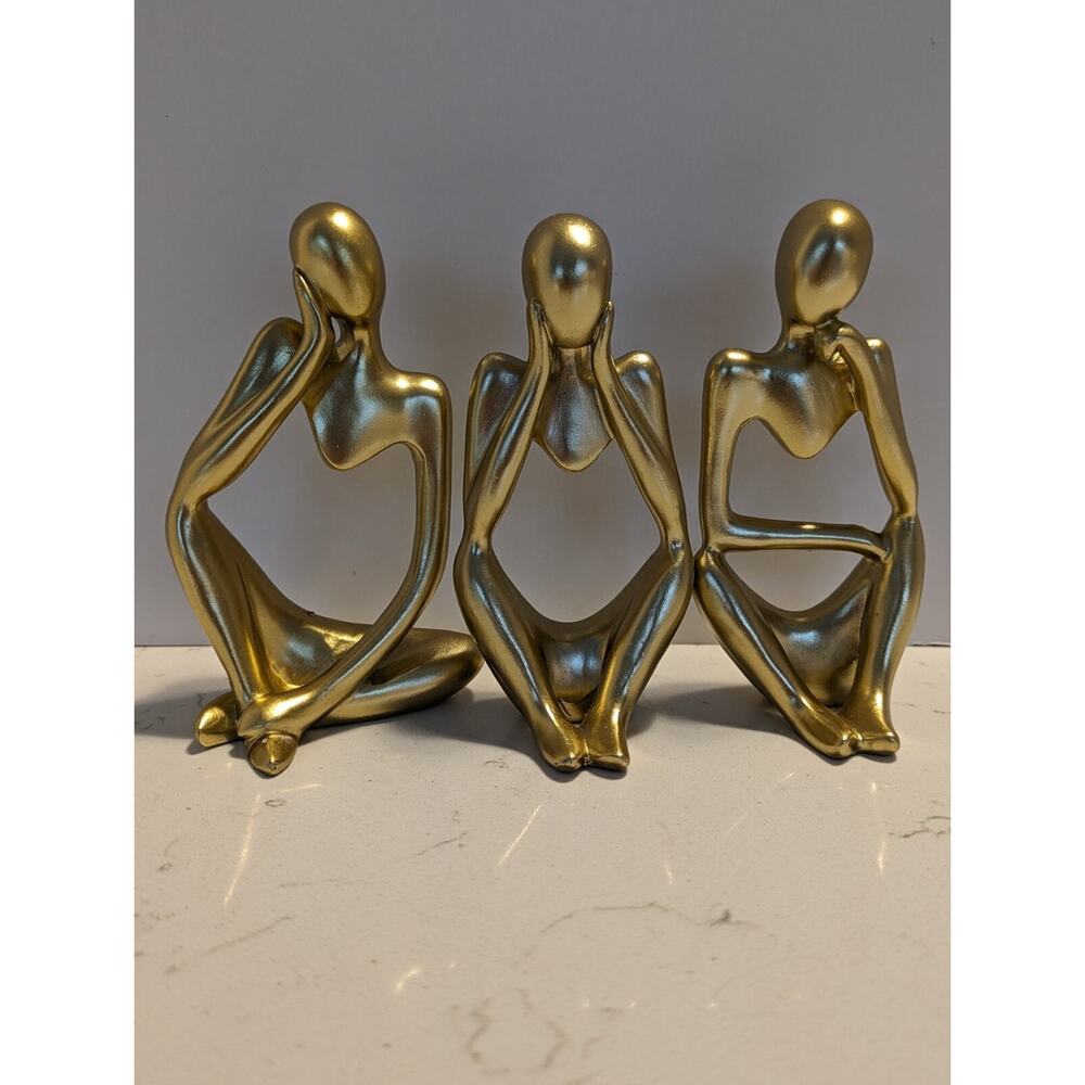 3 Gold Thinker Statues Abstract Art Decor Modern Collection Minimalist - Picture 10 of 13